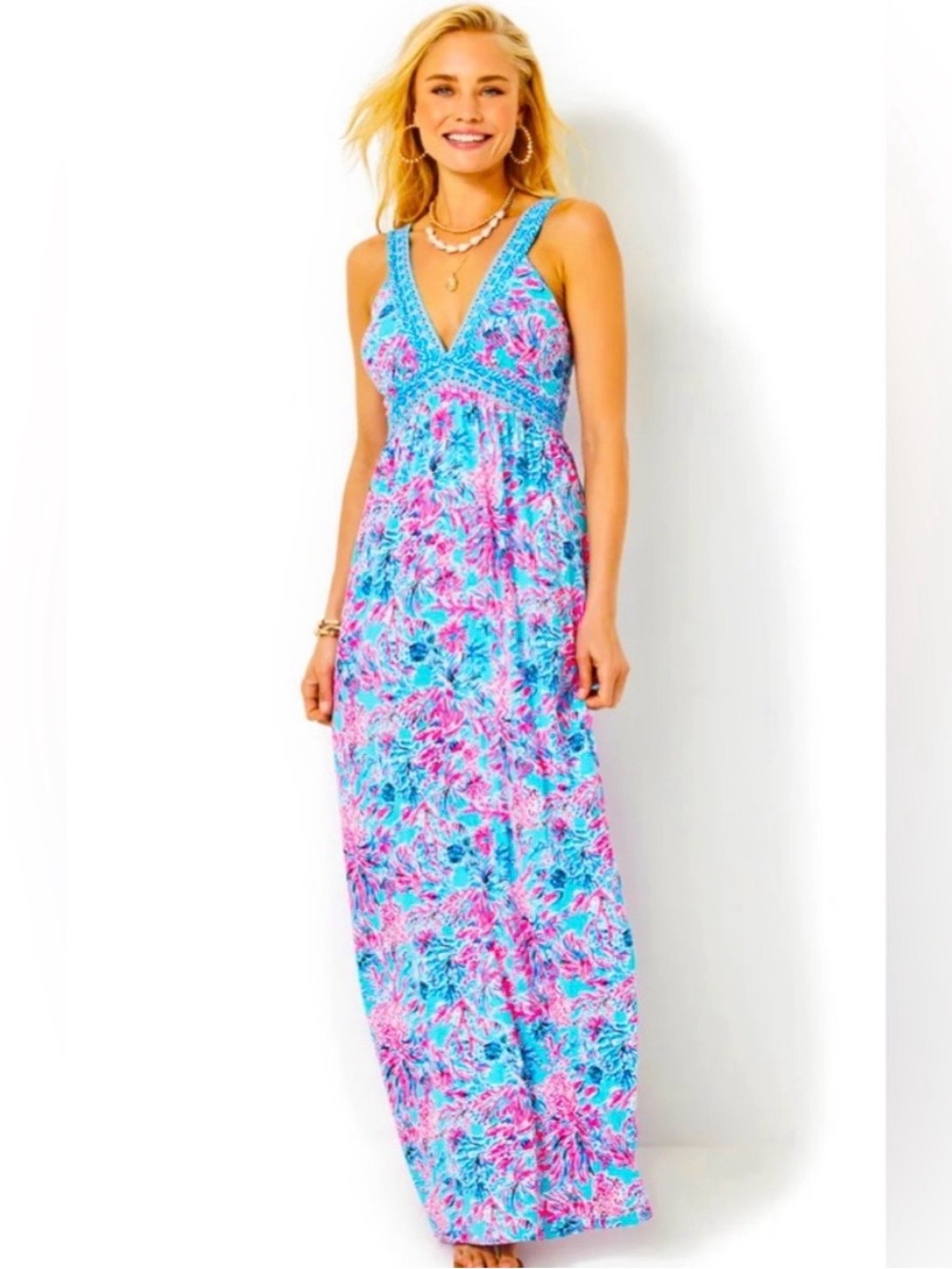 Lilly Pulitzer Serena Maxi Dress Celestial Blue Seek and Sea Size 10